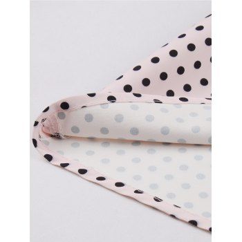 Polka Dots Print Belted Vintage Dress Short Sleeve Lapel Collar Mock Button Mini Dress 
