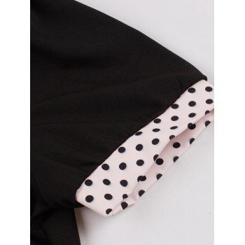 Polka Dots Print Belted Vintage Dress Short Sleeve Lapel Collar Mock Button Mini Dress 