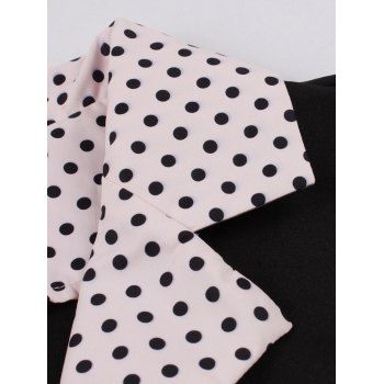 Polka Dots Print Belted Vintage Dress Short Sleeve Lapel Collar Mock Button Mini Dress 