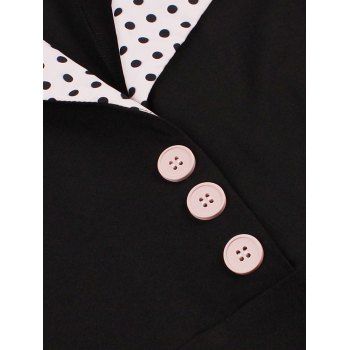 Polka Dots Print Belted Vintage Dress Short Sleeve Lapel Collar Mock Button Mini Dress 