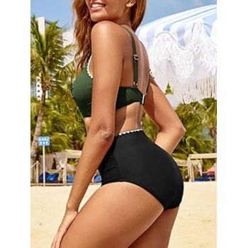 Crossover High Waist Bikini Swimsuit Plunging Neck Two Piece Bikini Swimwear