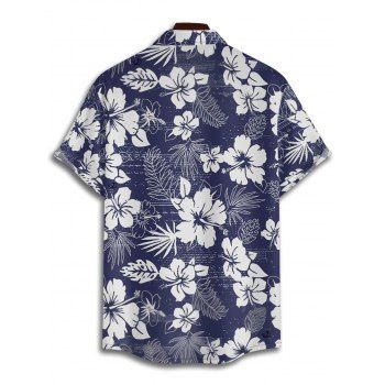 Tropical Print V Neck Split Hem Flutter Sleeve Vacation Dress And Short Sleeve Shirt Matching Outfit