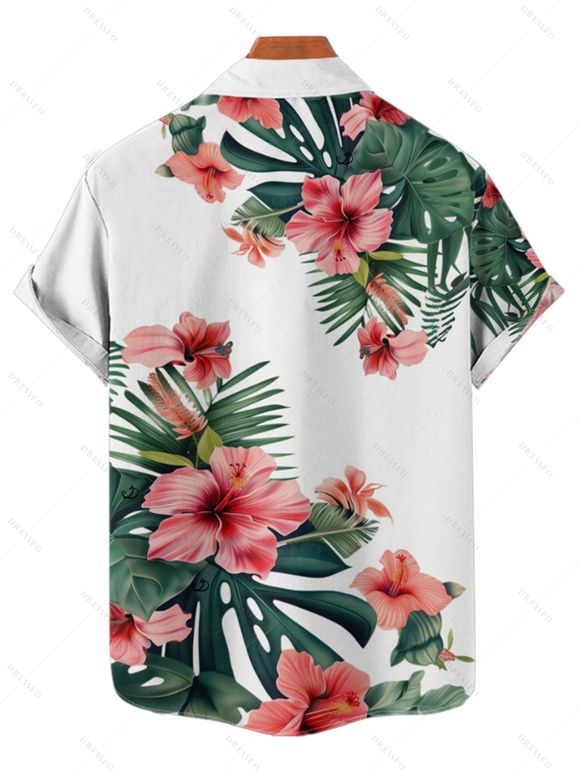 Chemise de Vacances Fleur et Feuille Tropicale Imprimées à Manches Courtes - multicolor 3XL