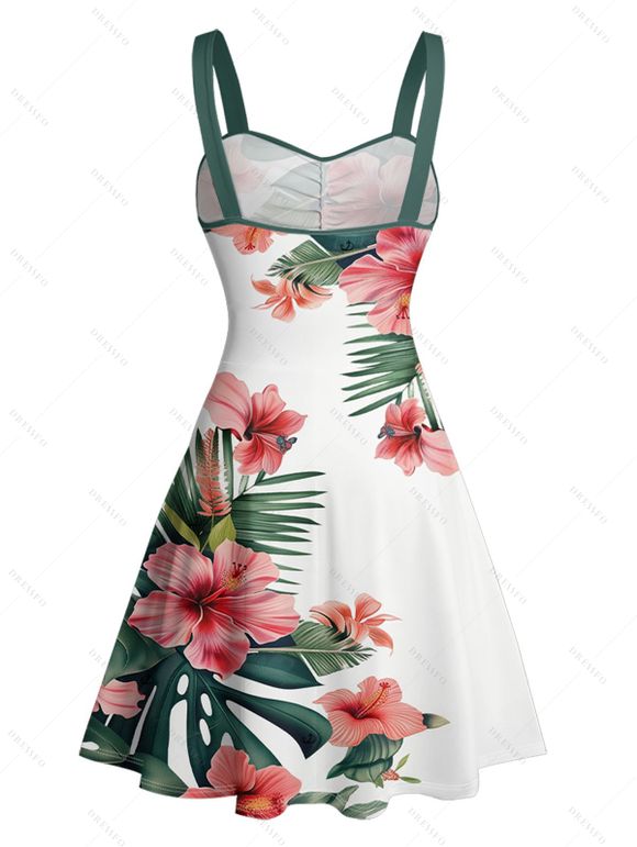Mini Robe de Vacances Ceinturée Fleur Tropicale Imprimée Au Poitrine - multicolor S | US 4