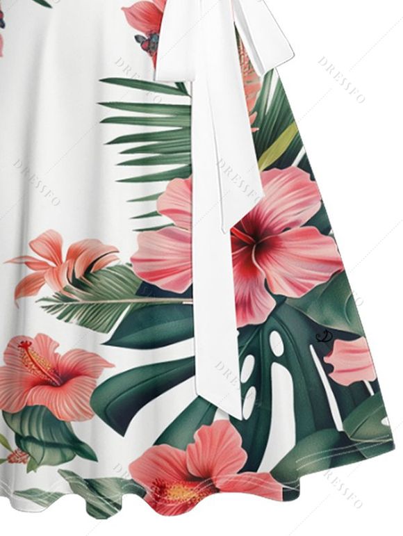 Mini Robe de Vacances Ceinturée Fleur Tropicale Imprimée Au Poitrine - multicolor S | US 4