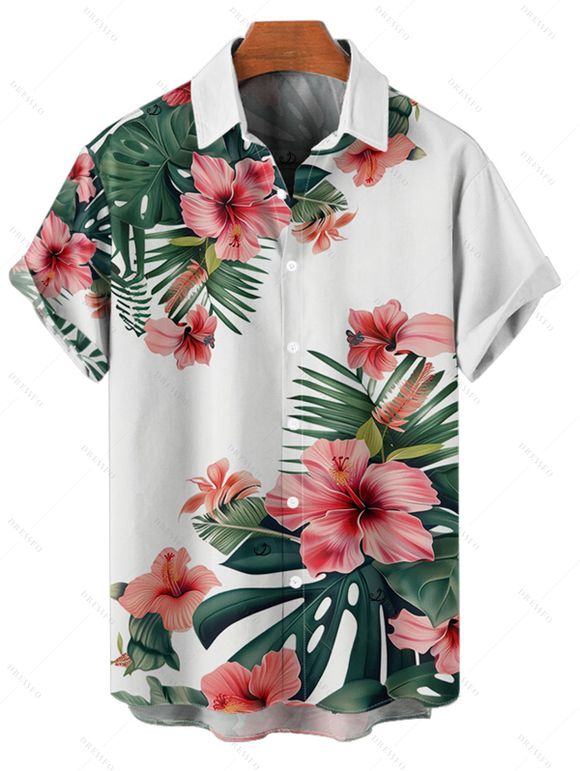 Vacation Tropical Flower Print Belted Mini Dress And Short Sleeve Shirt Matching Outfit - multicolor S | US 4