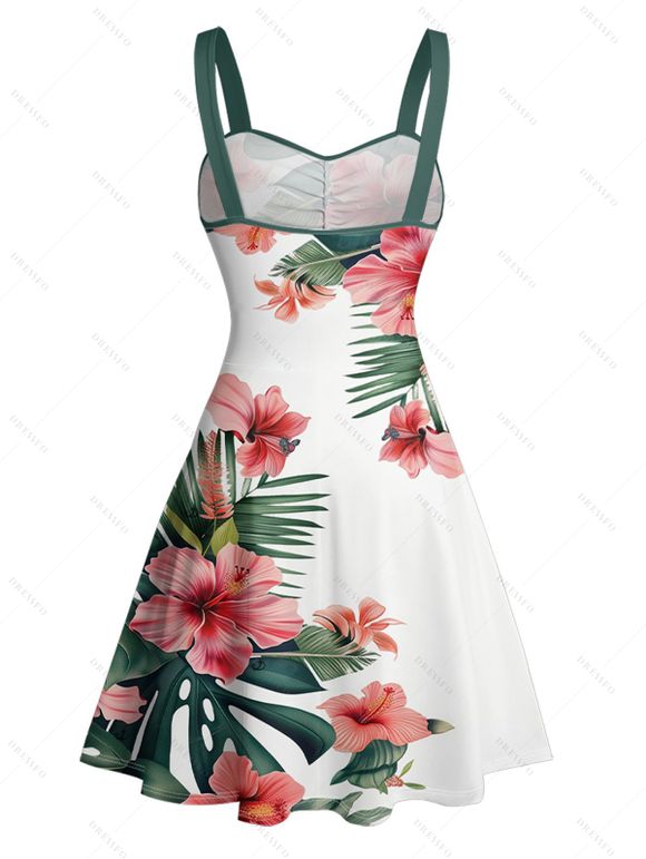 Vacation Tropical Flower Print Belted Mini Dress And Short Sleeve Shirt Matching Outfit - multicolor S | US 4