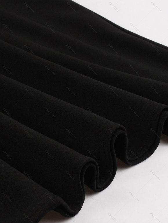 Robe Courte Vintage Contrastante à Boutons à Manches Courtes - Noir L | US 8