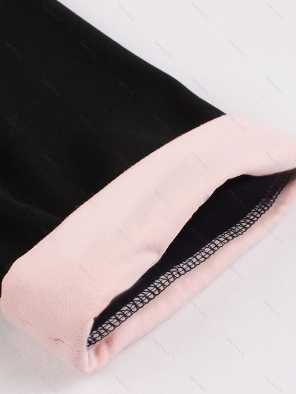 Robe Courte Vintage Contrastante à Boutons à Manches Courtes - Noir L | US 8