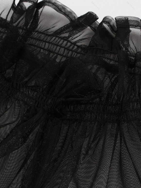 Robe Vintage Trapèze en Maille Transparente Ourlet à Volants à Col Montant - Noir S | US 4