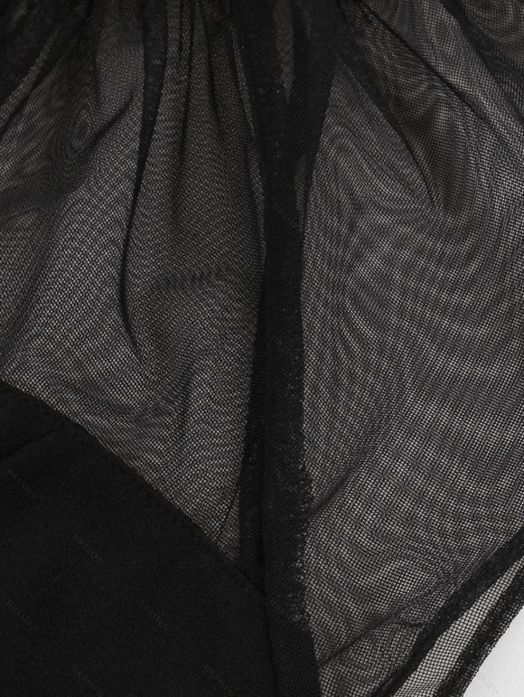 Robe Vintage Trapèze en Maille Transparente Ourlet à Volants à Col Montant - Noir S | US 4