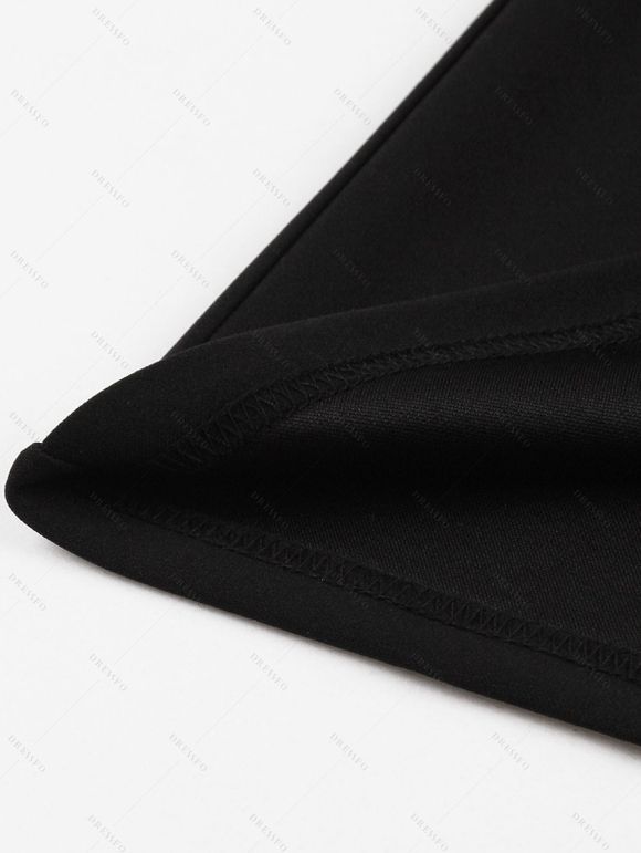 Robe Vintage Trapèze en Maille Transparente Ourlet à Volants à Col Montant - Noir S | US 4