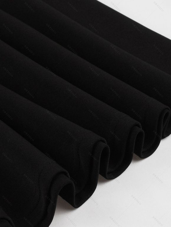 Robe Vintage Trapèze en Maille Transparente Ourlet à Volants à Col Montant - Noir S | US 4