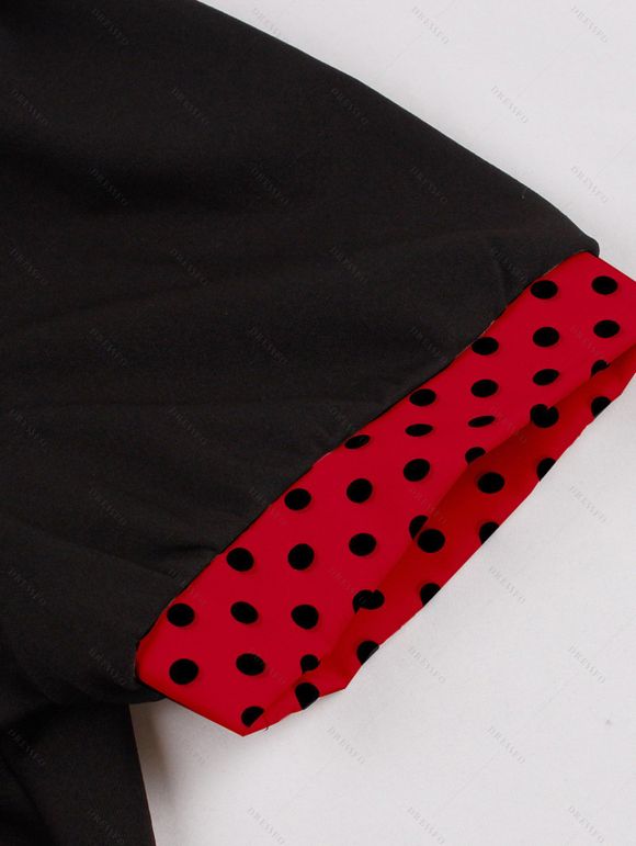 Mini Robe Vintage Ceinturée à Pois Imprimé Manches Courtes à Col Revers - Rouge XXL | US 12