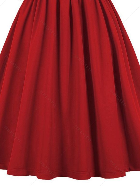 Mini Robe Vintage Boutonnée Manches Courtes à Col Noué - Rouge M | US 6