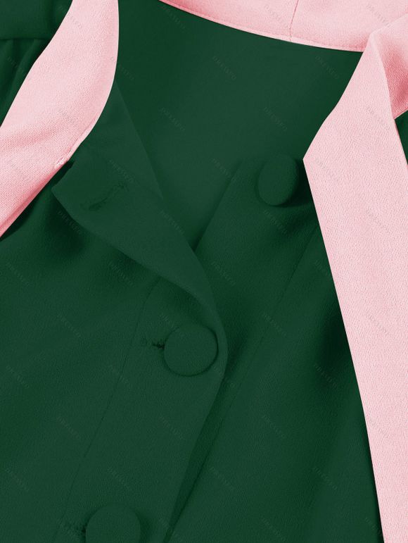 Mini Robe Vintage Boutonnée Manches Courtes à Col Noué - Vert profond S | US 4