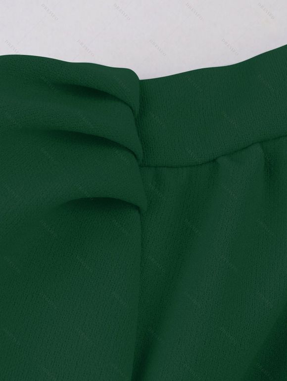 Mini Robe Vintage Boutonnée Manches Courtes à Col Noué - Vert profond S | US 4