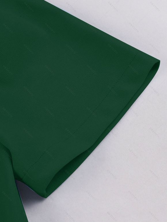 Mini Robe Vintage Boutonnée Manches Courtes à Col Noué - Vert profond S | US 4