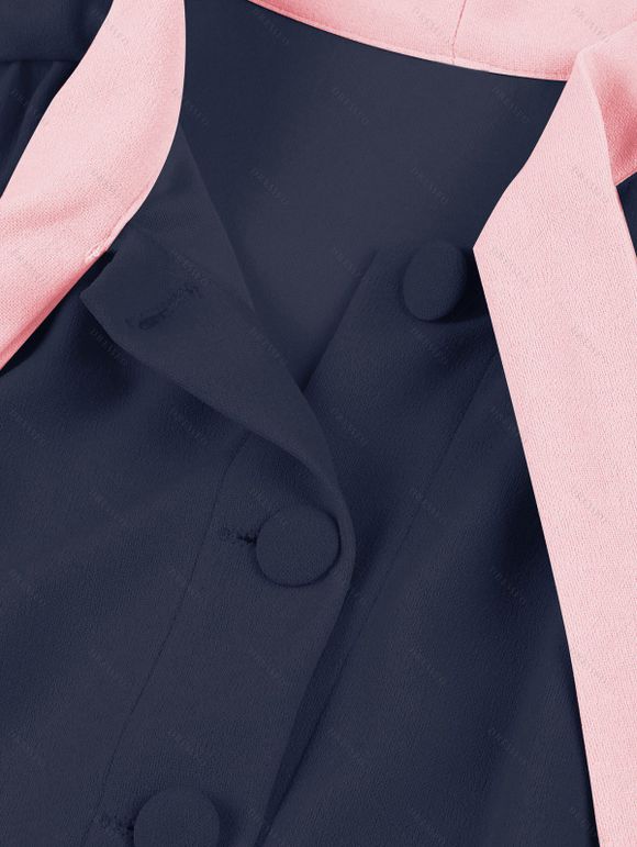 Mini Robe Vintage Boutonnée Manches Courtes à Col Noué - Bleu de Minuit XXL | US 12