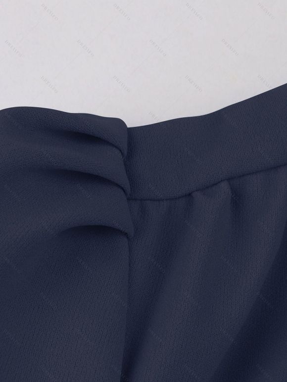 Mini Robe Vintage Boutonnée Manches Courtes à Col Noué - Bleu de Minuit XXL | US 12