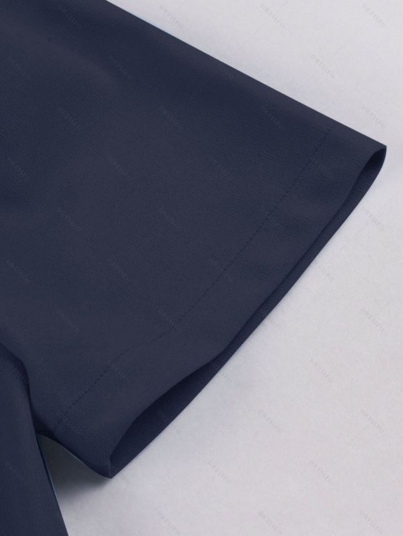 Mini Robe Vintage Boutonnée Manches Courtes à Col Noué - Bleu de Minuit XXL | US 12