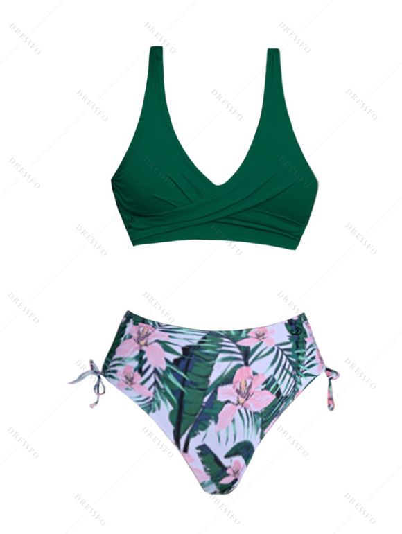 Maillot de Bain Bikini Croisé à Demi-Pièce à Lacets - Vert profond S | US 4