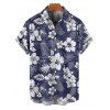 Chemise de vacances à motif floral de cocotier, chemise boutonnée à manches courtes - Bleu de Minuit S