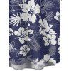 Chemise de vacances à motif floral de cocotier, chemise boutonnée à manches courtes - Bleu de Minuit S