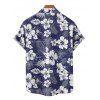 Chemise de vacances à motif floral de cocotier, chemise boutonnée à manches courtes - Bleu de Minuit S