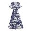 Hawaii Hibiscus Print V Neck Split Hem Flutter Sleeve Midi Vacation Dress - GREEN S | US 4