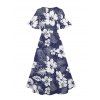 Robe mi-longue à imprimé floral cocotier, col en V, ourlet fendu, manches flottantes, pour les vacances - Bleu de Minuit S | US 4
