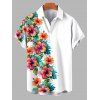Hawaii Flower Half And Half Print Flutter Sleeve Vacation Midi Dress And Short Sleeve Shirt Outfit - Blanc S | US 4