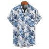 Chemise de Vacances Fleur Tropicale Imprimée Boutonnée à Manches Courtes - Bleu Ciel M