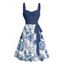 Mini Robe de Vacances Ceinturée Fleur Feuille Tropicale Imprimées - Bleu Ciel XXXXXL | US 20