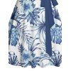 Mini Robe de Vacances Ceinturée Fleur Feuille Tropicale Imprimées - Bleu Ciel XXXXXL | US 20