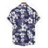 Chemise de Vacances Boutonnée Feuille Tropicale Imprimée à Manches Courtes - Bleu de Minuit 5XL