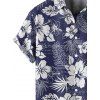 Chemise de Vacances Boutonnée Feuille Tropicale Imprimée à Manches Courtes - Bleu de Minuit 4XL