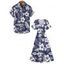 Tropical Print V Neck Split Hem Flutter Sleeve Vacation Dress And Short Sleeve Shirt Matching Outfit - Bleu de Minuit S | US 4