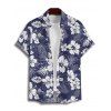 Tropical Print V Neck Split Hem Flutter Sleeve Vacation Dress And Short Sleeve Shirt Matching Outfit - Bleu de Minuit S | US 4