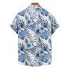 Tropical Flower Leaf Print Belted Mini Vacation Dress And Short Sleeve Shirt Matching Outfit - Bleu Ciel S | US 4