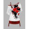 Ensemble de Camisole Peinture Eclaboussée Cœur Fleur Imprimée à Col Oblique Deux Pièces pour Saint-Valentin - Rouge foncé XXXL | US 14