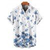 Chemise de Vacances Boutonnée Fleurie Imprimée Manches Courtes à Col Relevé - Blanc 5XL