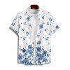 Chemise de Vacances Boutonnée Fleurie Imprimée Manches Courtes à Col Relevé - Blanc 5XL