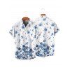 Chemise de Vacances Boutonnée Fleurie Imprimée Manches Courtes à Col Relevé - Blanc 5XL