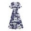 Robe Mi-Longue de Vacances Tropicale Imprimée à Ourlet Fendu à Col V - Bleu de Minuit XXL | US 14