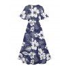 Robe Mi-Longue de Vacances Tropicale Imprimée à Ourlet Fendu à Col V - Bleu de Minuit XXL | US 14