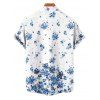 Vacation Flower Print Contrast Color Lace Up O Ring Mini Dress And Short Sleeve Shirt Outfit - Bleu profond S | US 4