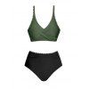 Maillot de Bain Bikini Croisé à Taille Haute à Col Plongeant Deux Pièces - Vert profond S | US 4