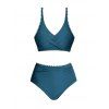 Maillot de Bain Bikini Croisé à Taille Haute à Col Plongeant Deux Pièces - Bleu profond XXL | US 12