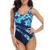 Maillot de Bain Rayé Fleur Imprimée Une-Pièce - Bleu XXL | US 12